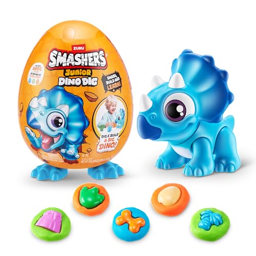 Smashers Junior Dino Dig Small Egg, Triceratops, by ZURU 12+ Surprises, Dinosaur Preschool Toys, Build Construct Sensory Play 18 Months - 3 Years (Triceratops) von ZURU SMASHERS