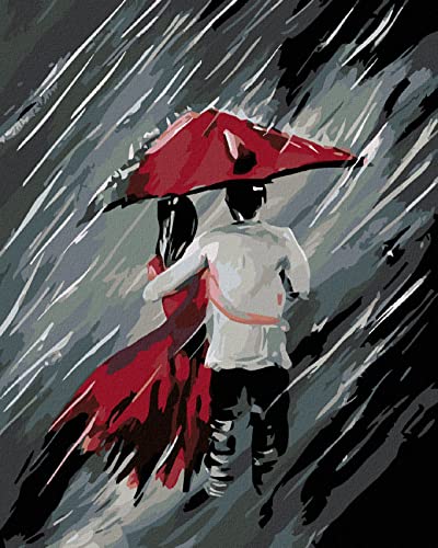 Malen nach Zahlen - LIEBHABER UNTER DEM REGENSCHIRM UND STARKER REGEN 40x50 cm ohne Keilrahmen von ZUTY