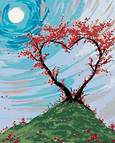 ZUTY 1289201, Malen nach Zahlen-Strauch AUF DEM HÜGEL MIT Herzform 40x50 cm mit Keilrahmen (bereits gespannt), Framed von ZUTY