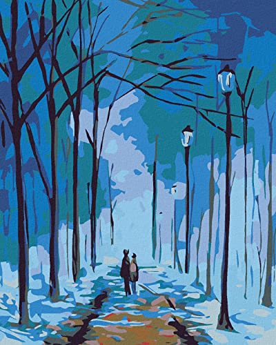 ZUTY 794163, Malen nach Zahlen-WINTERLICHER Spaziergang UNTER DEN Laternen 80x100 cm mit Keilrahmen (bereits gespannt), Framed von ZUTY