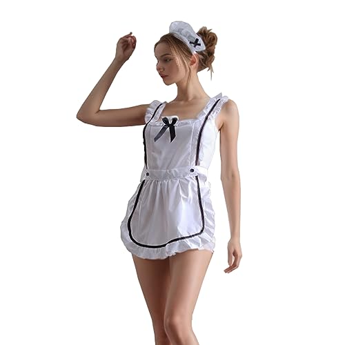 ZUYPSK Damen Dienstmädchen Kostüm Uniform Rüschen Schürze Minikleid Dessous Set mit Haarreifen und Mini G-String Clubwear Reizwäsche von ZUYPSK