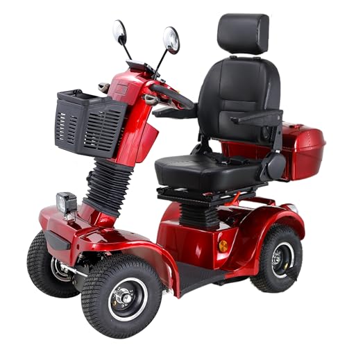 ZVGREEN BSYS Elektromobil-Tragkraft 150kg-Vierrad-Seniorenmobil-4-Rad für Senioren-Kapitänssitz (ROT-BSH) von ZVGREEN
