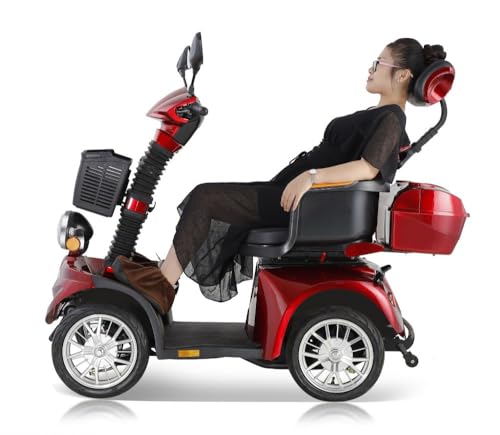 ZVGREEN-DJ(x)-Elektromobil für Senioren, 4-Rad-Mobilitätsroller-Elektromobil-Seniorenmobil-Tragfähigkeit 225 kg-ROT von ZVGREEN