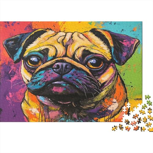 Mops 1000-teiliges Puzzle Für Erwachsene, Mini-Puzzle, Tolles Herausforderndes Puzzle, Schwieriges Mini-Puzzle Mit 1000 Teilen, Heimdekoration, Kunsthandwerk 1000pcs (75x50cm) von ZWABFOFYV