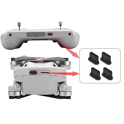 ZWLLKJGS Staubstecker für DJI Mini 3 Pro RC-N1 Fernbedienung Ladeanschlüsse Schutzhülle 4 Stück Typ C Silikon Staubschutz Mini 3 Drohne Zubehör (Schwarz) von ZWLLKJGS