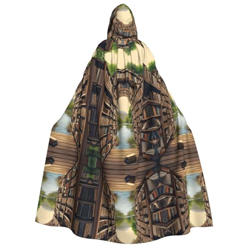 ZWLPNZZD (Bibliotheks-Bücherregal-Buchdruck) Druck Kapuzenumhang lang und bequem für Halloween, Rollenspiele, Party, Cosplay, Herren und Damen Kostüme von ZWLPNZZD