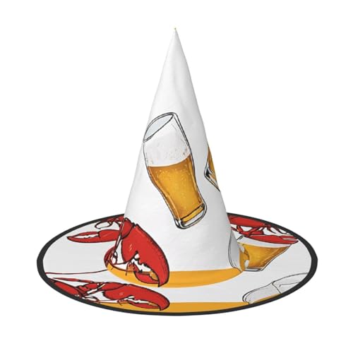 ZWLPNZZD (Bier- und Krebsmuster) Bedruckter faltbarer Halloweenhut Urlaub Kostüm Kappe Cosplay Party Hexenhüte 1 von ZWLPNZZD