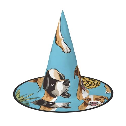 ZWLPNZZD (Chihuahua-Hund Ananas) bedruckter faltbarer Halloween-Hut Urlaub Kostüm Kappe Cosplay Party Hexenhüte 3 Stück von ZWLPNZZD