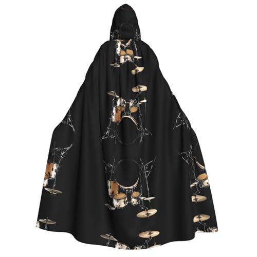 ZWLPNZZD (Cooles Schlagzeug-Set) Kapuzenumhang mit Druck, lang und bequem für Halloween, Rollenspiele, Party, Cosplay, Herren und Damen von ZWLPNZZD