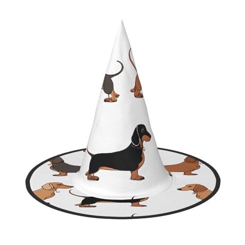 ZWLPNZZD (Dackel-Weiner-Haustier-Hunde) bedruckter faltbarer Halloween-Hut Urlaubskostüm Kappe Cosplay Party Hexenhüte 3 Stück von ZWLPNZZD