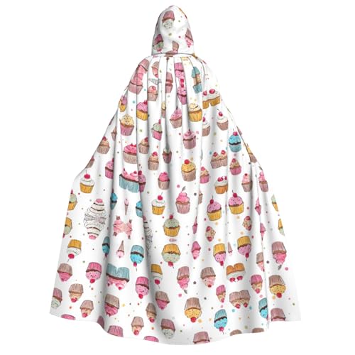 ZWLPNZZD (Delicious Cupcakes) Print Hooded Cloak Long and Comfortable for Halloween, Role-Playing, Party Cosplay, Men Women Costumes von ZWLPNZZD