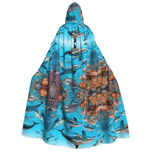 ZWLPNZZD (Dolphins Sea Turtle Octopus Coral Reef) Print Hooded Cloak Long and Comfortable for Halloween, Role-Playing, Party Cosplay, Men Women Costumes von ZWLPNZZD