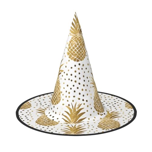 ZWLPNZZD (Gold Glitter Ananas Obst) Bedruckter faltbarer Halloween-Hut Urlaub Kostüm Kappe Cosplay Party Hexenhüte 1 von ZWLPNZZD