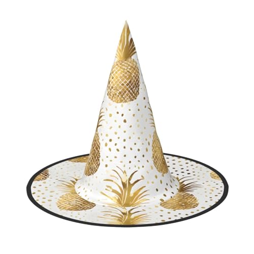 ZWLPNZZD (Gold Glitter Ananas Obst) Bedruckter faltbarer Halloween-Hut Urlaub Kostüm Kappe Cosplay Party Hexenhüte 1 von ZWLPNZZD