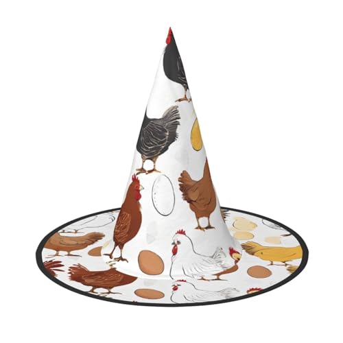 ZWLPNZZD (Hähnchenmuster) bedruckter, faltbarer Halloween-Hut, Urlaub, Kostüm, Kappe, Cosplay, Party, Hexenhüte, 2 Stück von ZWLPNZZD