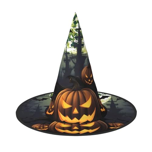 ZWLPNZZD (Halloween Mond Fledermaus Kürbis Kürbis) Bedruckter faltbarer Halloween-Hut Urlaub Kostüm Kappe Cosplay Party Hexenhüte 1 von ZWLPNZZD