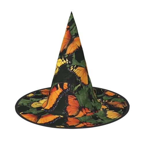 ZWLPNZZD (Heaps of Orange Monarch Butterflies) Bedruckter faltbarer Halloween-Hut Urlaub Kostüm Kappe Cosplay Party Hexenhüte 1 von ZWLPNZZD