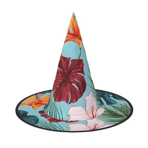 ZWLPNZZD (Hojas Tropicales y Flores) Bedruckter faltbarer Halloween-Hut, Urlaub, Kostüm, Kappe, Cosplay, Party, Hexenhüte, 2 Stück von ZWLPNZZD
