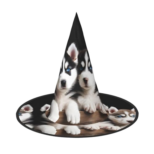 ZWLPNZZD (Husky Puppies Dogs) bedruckter, faltbarer Halloween-Hut, Urlaub, Kostüm, Kappe, Cosplay, Party, Hexenhüte, 3 Stück von ZWLPNZZD