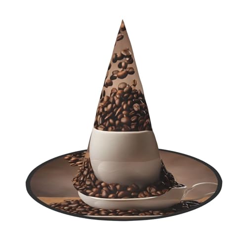 ZWLPNZZD (Kaffeebohnen) bedruckter faltbarer Halloween-Hut Urlaub Kostüm Kappe Cosplay Party Hexenhüte 1 von ZWLPNZZD