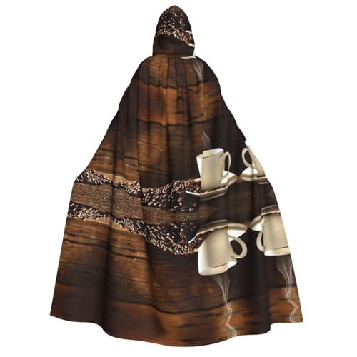 ZWLPNZZD (Kaffeetasse und Kaffeebohnen) bedruckter Kapuzenumhang, lang und bequem für Halloween, Rollenspiele, Party, Cosplay, Herren und Damen von ZWLPNZZD
