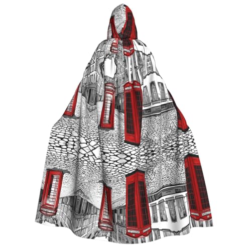 ZWLPNZZD (London Red Telephone Booth) Print Hooded Cloak Long and Comfortable for Halloween, Role-Playing, Party Cosplay, Men Women Costumes von ZWLPNZZD