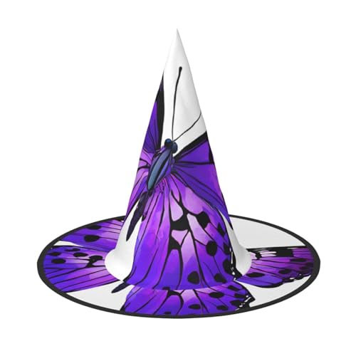 ZWLPNZZD (Niedlicher lila Schmetterling) bedruckter faltbarer Halloween-Hut Urlaub Kostüm Kappe Cosplay Party Hexenhüte 3 Stück von ZWLPNZZD