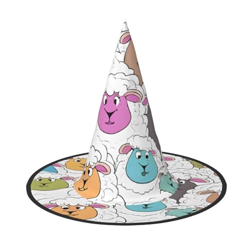 ZWLPNZZD (Niedliches buntes Schaf-Cartoon-Muster) bedruckter faltbarer Halloween-Hut für Urlaub, Kostüm, Mütze, Cosplay, Party, Hexenhüte 1 von ZWLPNZZD