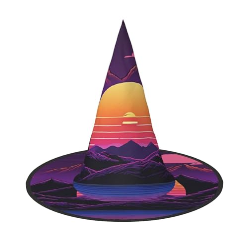 ZWLPNZZD (Retrowave Bilder) Bedruckter faltbarer Halloween-Hut Urlaub Kostüm Kappe Cosplay Party Hexenhüte 1 von ZWLPNZZD