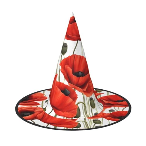 ZWLPNZZD (Rote Mohnblume) bedruckter, faltbarer Halloween-Hut, Urlaub, Kostüm, Kappe, Cosplay, Party, Hexenhüte, 2 Stück von ZWLPNZZD
