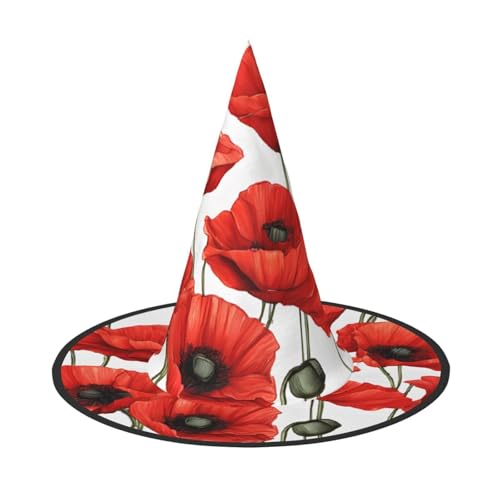 ZWLPNZZD (Rote Mohnblume) bedruckter, faltbarer Halloween-Hut, Urlaub, Kostüm, Kappe, Cosplay, Party, Hexenhüte, 3 Stück von ZWLPNZZD