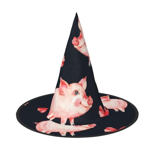 ZWLPNZZD (Rotes süßes Schweinchen) bedruckter faltbarer Halloween-Hut Urlaub Kostüm Kappe Cosplay Party Hexenhüte 3 Stück von ZWLPNZZD