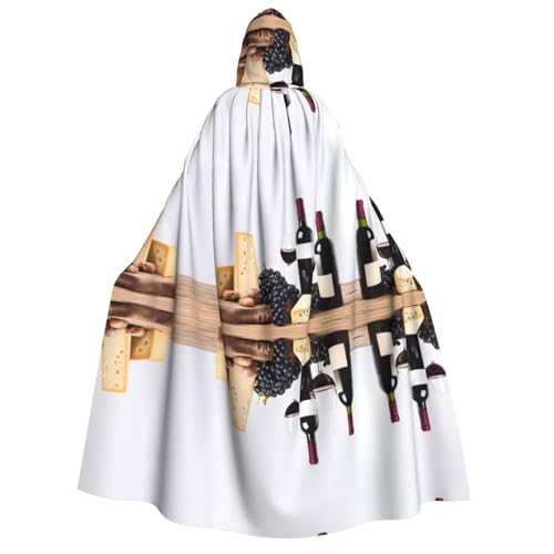ZWLPNZZD (Rotwein-Galssen und Trauben mit Holz) Druck Kapuzenumhang lang und bequem für Halloween, Rollenspiele, Party, Cosplay, Herren und Damen Kostüme von ZWLPNZZD