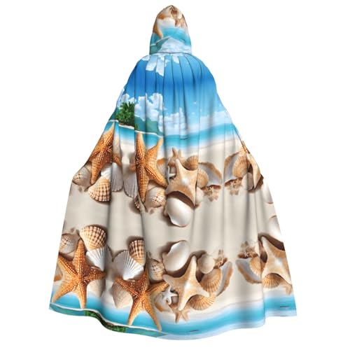 ZWLPNZZD (Seashell Beach) Print Kapuzenumhang lang und bequem für Halloween, Rollenspiele, Party, Cosplay, Herren und Damen Kostüme von ZWLPNZZD