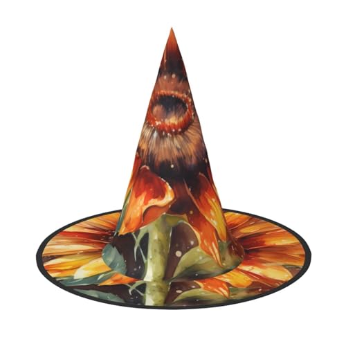 ZWLPNZZD (Sonnenblumenmuster) bedruckter faltbarer Halloween-Hut Urlaub Kostüm Kappe Cosplay Party Hexenhüte 1 von ZWLPNZZD