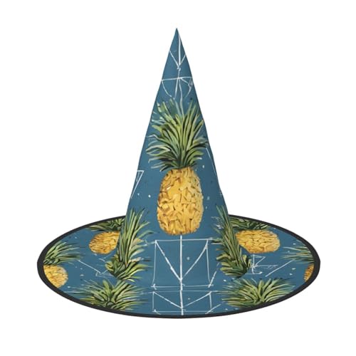 ZWLPNZZD (goldener Ananas-Hintergrund) Bedruckter faltbarer Halloween-Hut, Urlaub, Kostüm, Kappe, Cosplay, Party, Hexenhüte, 3 Stück von ZWLPNZZD