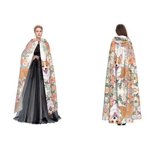 ZWLPNZZD Corgi Kapuzenumhang mit Blumenmuster, lang und bequem, für Halloween, Rollenspiele und mehr, Schwarz, Einheitsgröße ZWLPNZZD Corgi Kapuzenumhang mit Blumenmuster, lang und bequem, für Halloween, Rollenspiele und mehr, Schwarz, Einheitsgröße von ZWLPNZZD