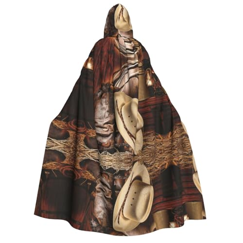 ZWLPNZZD Cowboy-Umhang mit schwarzem Hut, Westernstiefel, bedruckt, lang, bequem, für Halloween, Rollenspiele, Party, Cosplay, Herren und Damen von ZWLPNZZD