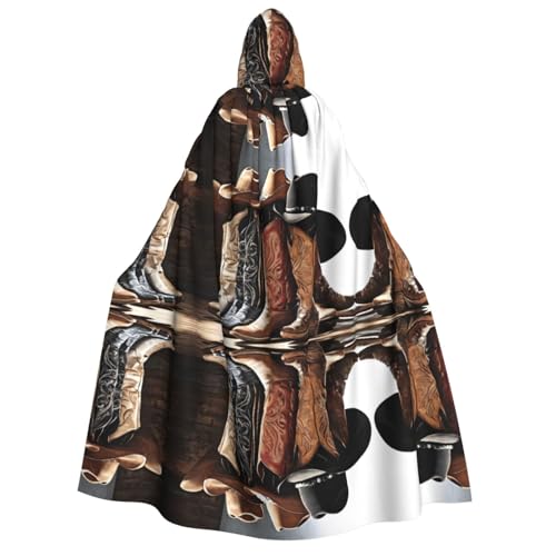 ZWLPNZZD Cowboy-Umhang mit schwarzem Hut, Westernstiefel, bedruckt, lang, bequem, für Halloween, Rollenspiele, Party, Cosplay, Herren und Damen von ZWLPNZZD
