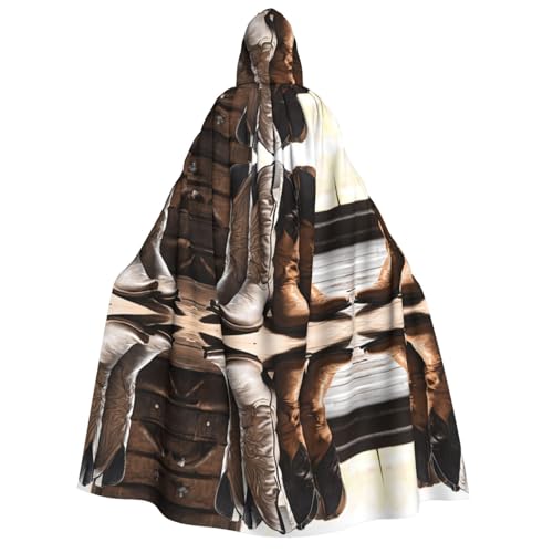 ZWLPNZZD Cowboy-Umhang mit schwarzem Hut, Westernstiefel, bedruckt, lang, bequem, für Halloween, Rollenspiele, Party, Cosplay, Herren und Damen von ZWLPNZZD