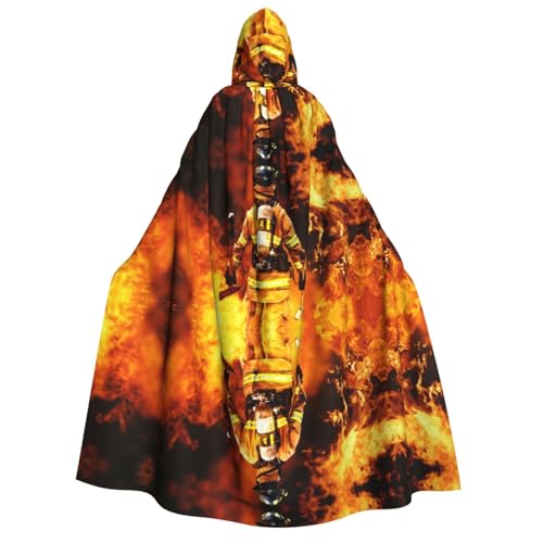 ZWLPNZZD Feuerwehrmann Flamme Kapuzenumhang lang und bequem für Halloween, Rollenspiele, Party, Cosplay, Herren und Damen von ZWLPNZZD