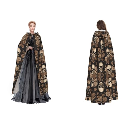 ZWLPNZZD Gothic-Tapete, Totenkopf-Druck, Kapuzenumhang, lang und bequem, für Halloween, Rollenspiele und mehr, Schwarz, Einheitsgr��e von ZWLPNZZD