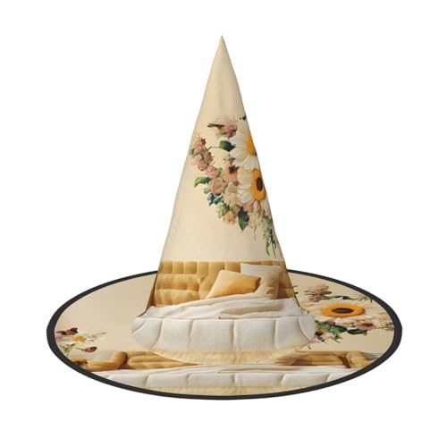ZWLPNZZD Hexenhut mit Motiv (ländliche Bienen, Wildblumen), bedruckt, faltbar, für Halloween, Urlaub, Kostüm, Cosplay, Party, Hexenhüte, 3 Stück von ZWLPNZZD