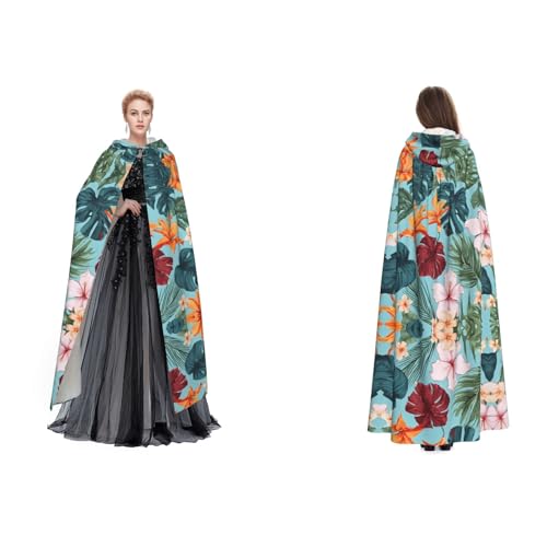 ZWLPNZZD Hojas Tropicales Y Flores Print Kapuzenumhang lang und bequem für Halloween, Rollenspiele und mehr, Schwarz, Einheitsgröße von ZWLPNZZD