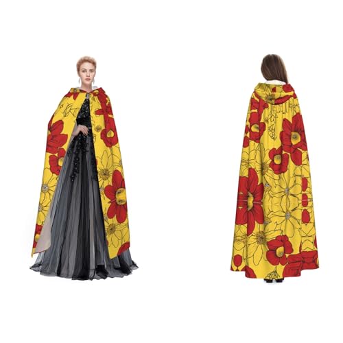 ZWLPNZZD Hübscher Kapuzenumhang mit Mohnblumen-Druck, lang und bequem, für Halloween, Rollenspiele und mehr, Schwarz, Einheitsgröße von ZWLPNZZD