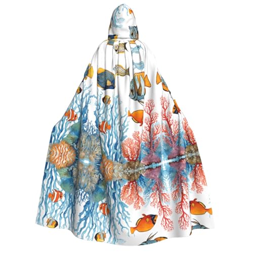 ZWLPNZZD Kapuzenumhang mit Aufdruck "Fische im Meer", lang und bequem, für Halloween, Rollenspiele, Party, Cosplay, Herren und Damen von ZWLPNZZD