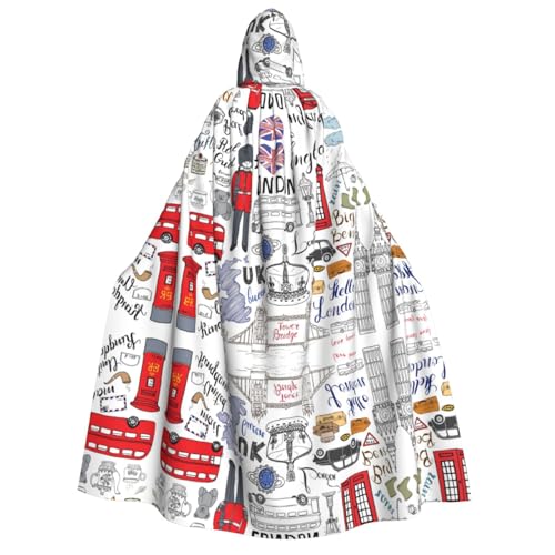 ZWLPNZZD Kapuzenumhang mit Aufdruck "I Love London", lang und bequem, für Halloween, Rollenspiele, Party, Cosplay, Herren und Damen von ZWLPNZZD