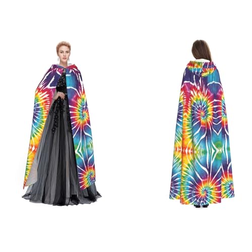 ZWLPNZZD Kapuzenumhang mit Batikfärbung und Regenbogen-Druck, lang und bequem für Halloween, Rollenspiele und mehr von ZWLPNZZD