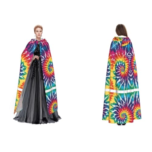 ZWLPNZZD Kapuzenumhang mit Batikfärbung und Regenbogen-Druck, lang und bequem für Halloween, Rollenspiele und mehr von ZWLPNZZD