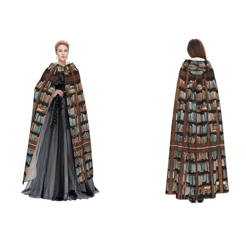 ZWLPNZZD Kapuzenumhang mit Bücher-Druck, lang und bequem, für Halloween, Rollenspiele und mehr, Schwarz, Einheitsgröße ZWLPNZZD Kapuzenumhang mit Bücher-Druck, lang und bequem, für Halloween, Rollenspiele und mehr, Schwarz, Einheitsgröße von ZWLPNZZD